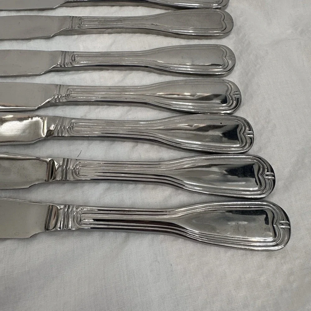 Set‎ Of 9 Gibson Gia19 Fiddle Serrated Stainless Steak Knives 8.5